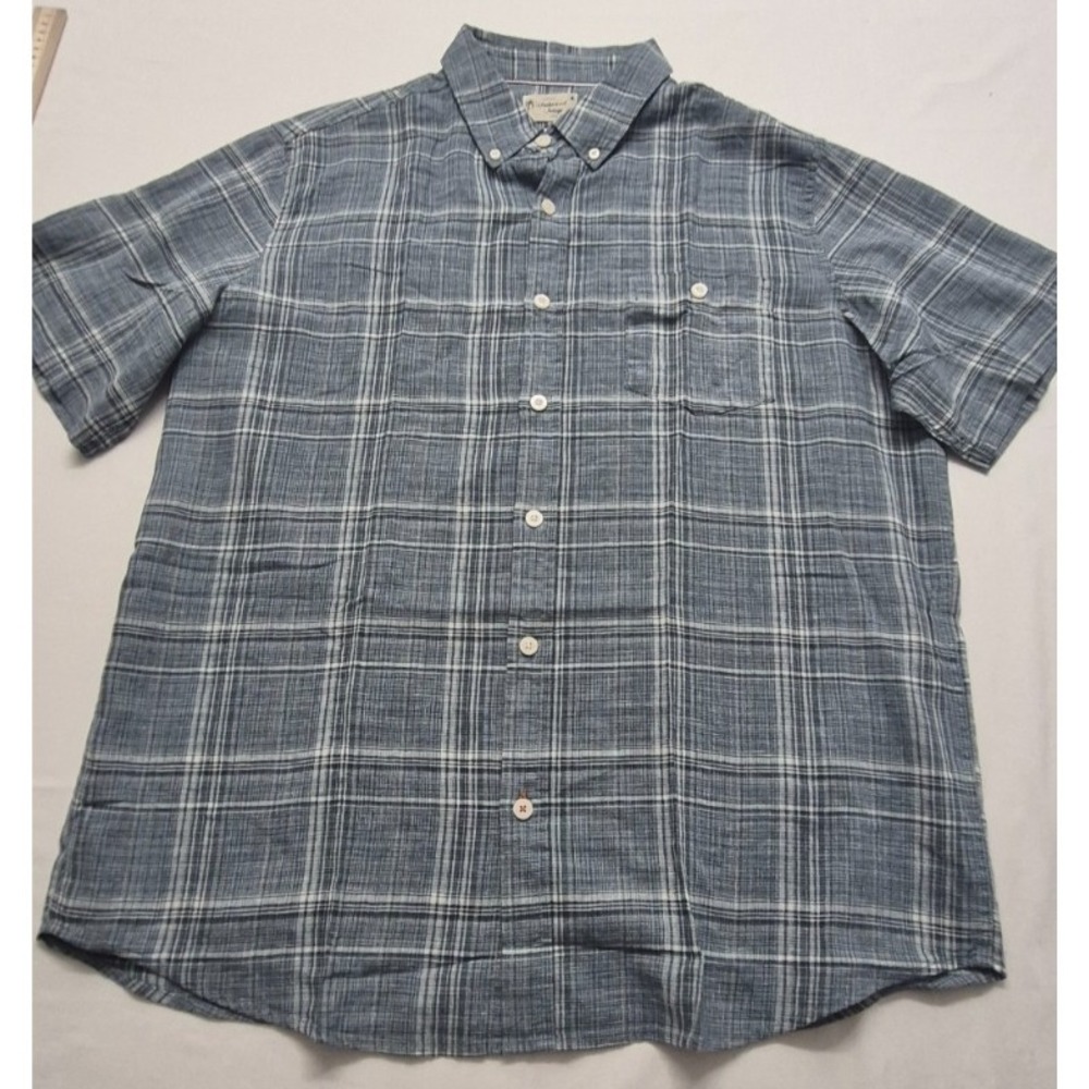 Weatherproof‎ Vintage men's blue plaid shirt XL Washable Linen Pocket